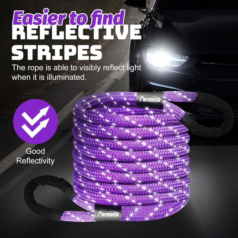 Perantlb Kinetic Energy Recovery Rope 1" x 20ft,with Soft Shackle and Glove，Linetic Light Reflecting Tow Rope for 4WD Pick Up Truck, SUV, ATV, UTV - Image 2